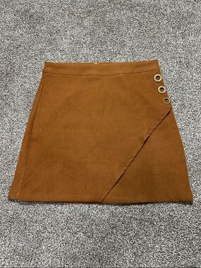 Camel Brown Asymmetrical Mini Skirt with Grommet Detail
